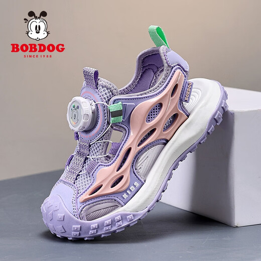 巴布豆（BOBDOG）女童凉鞋儿童沙滩鞋夏季款公主凉鞋中大童小学生软底防滑包头凉鞋 粉紫色 【K983】】 35 码内长约22.5CM