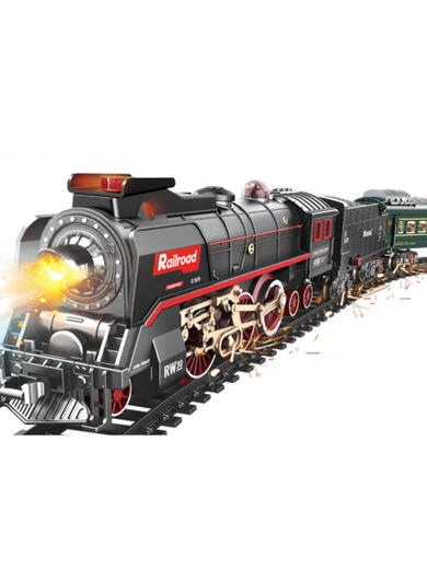 Children's Electric Train Hochgeschwindigkeitsschiene Simulation Dampfstrecke Retro Grüne Licht Emu Model Toy Boy Dampfzug 01 vorne + Kohlewagen + Leichte Auto Fernbedienung Elektrische Lithiumbatterieversion Version