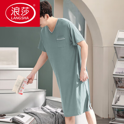 Langsha Men Camanos de una pieza Summer Summer Sail Silk Nightgown Modal de gran tamaño Long Campo suelto 844 gris oscuro 3xl [recomendado 180-210Jin [Jin iguala 0.5 kg]]]