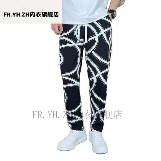 FR.YH.ZH玖慕优品男装店夏季冰丝薄款男士印花百搭宽松休闲裤休闲裤子897 黑色 30 90-120