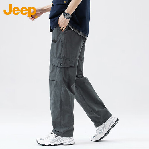 吉普（JEEP）凉感工装裤子男士夏季冰丝薄款休闲裤宽松速干潮流男裤 灰色 XL