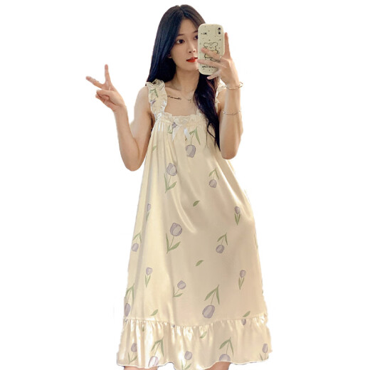 单南卫睡裙女夏季自带胸垫冰丝凉感吊带睡衣夏天女士甜美可爱家居服春秋 3887【不可拆胸垫】 L 【95-120斤】