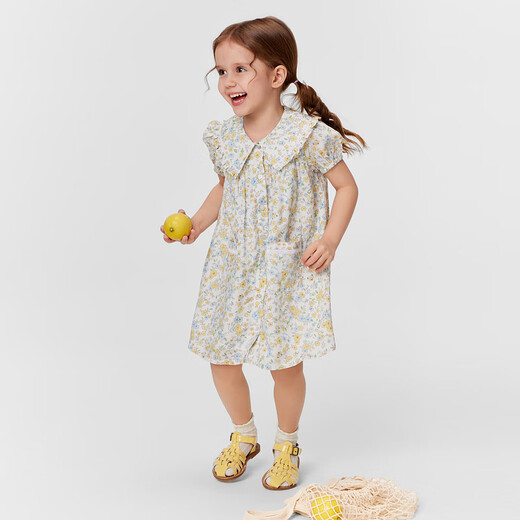 PawinPaw cartoon bear children's clothing 25 spring and summer new baby girl lace lapel dress sweet full print Mix mixed color/99 90