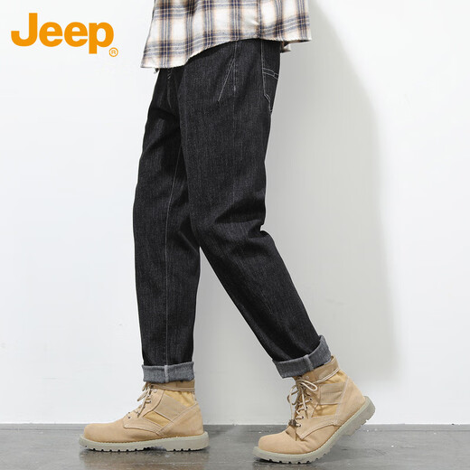Jeep (Jeep) Amerikanische High-End-Jeans für Männer losen geradeausschnitte Trends Sommer 2025 neue lässige lange Hosen für Männer 6621 Schwarzer Jeep [Counter Elecine] 28 Empfohlen 90-105Jin [Jin entspricht 0,5 kg]