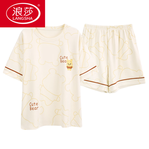 浪莎（LangSha）睡衣女款夏季纯棉短袖短裤甜美薄款全棉休闲学生家居服套装舒适时 YZ9892 7502 M 【 建议80-100斤穿】