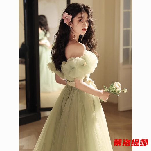Tilotina one-shoulder evening dress high-end light luxury niche elegant and grand banquet performance graduation adult ceremony dress female green S