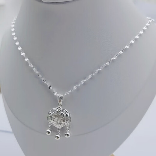 Lingmeng pure silver 9999 snowflake chain sterling silver necklace, versatile and fashionable gift, pure silver brushed lock pendant, safe pure silver 9999 snowflake chain sterling silver necklace, versatile and fashionable
