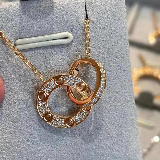 Hunter 18K rose gold double ring necklace women's ring set with diamond pendant full of diamonds au750 clavicle chain jewelry double ring without diamonds