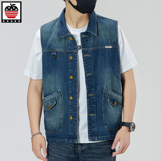 Aemape Apple Light Color Großgröße Lose Jeansweste für Männer und Frauen Frühling und Sommer Trendy Marke Retro Workwear lässig Ärmele Horse Clip Weste 6231# Retro Blue 4xl (Empfohlen 190-205 Jin [Jin gleich 0,5 kg]))