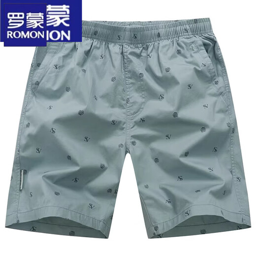 罗蒙（ROMON）新疆纯棉休闲短裤男夏季新款外穿沙滩裤居家大裤衩宽松直筒五分裤 829牛仔蓝 3XL 175-210斤