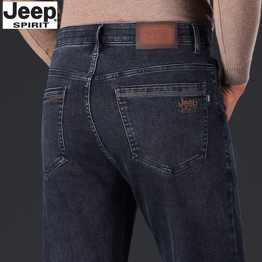 JEEP SPIRIT Jeep Jeep Men's Fall and Winter Thick Style Loose Straight High Waist Deep Medium Luxury Trousers Black and Gray-679 Thick Style 29 Size Waist 2.2 feet