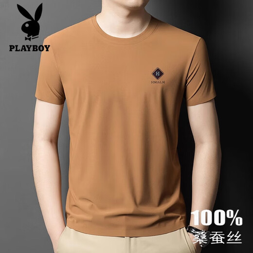 
Playboy 2025 new high-end mulberry silk short-sleeved T-shirt for men's summer new round neck solid color thin large size casual T-shirt 13578 Gray M 165 [recommended 100-120Jin [Jin equals 0.5 kg]]