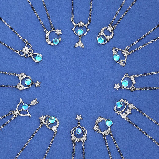 Clcey New Douze Signes du zodiaque Collier exclusif pour la petite amie Tempérament Diamond-Set Hollow Moonstone Pendant clavicule Chain Gift Q50-Libra K-1484