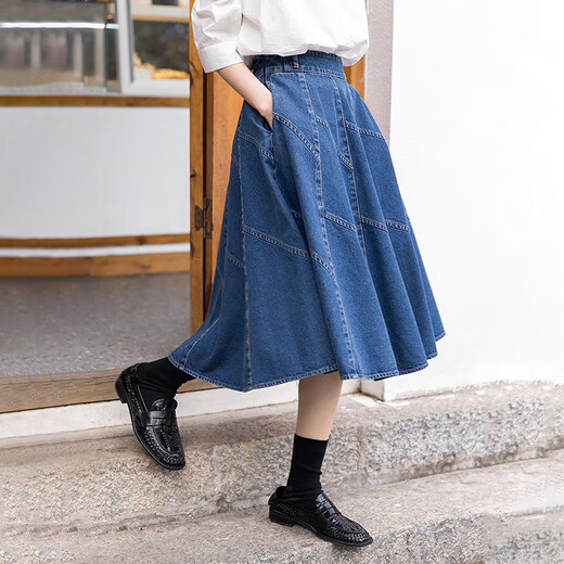 Retro flower bud denim skirt for women 25 summer new style college style skirt DDS2BD5920 B59 denim blue M