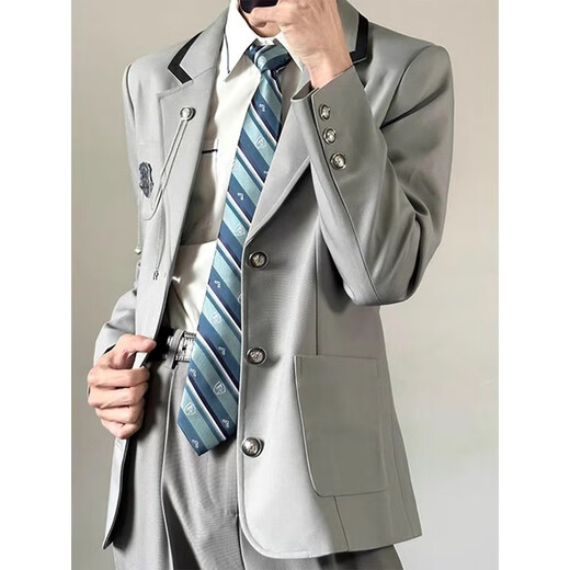 Jiongye JIONGYE Japanese College Feng Pengnan Gao DK Uniform Boys Student Suit Shirt Trousers Adult Dress Gray Suit + White Shirt + Gray Trousers + same tie XL Follow and give the same badge