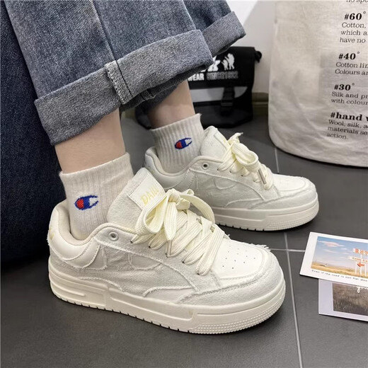 RXEX national trend casual white shoes for men and women couples spring and summer thick sole high-rise shoes lightweight breathable sports shoes for men off-white 42 (260mm)