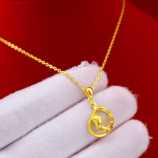 Wanmu 999 pure gold love apple necklace gold four-leaf clover pendant women's fashionable temperament pure gold clavicle love apple necklace 0.01g