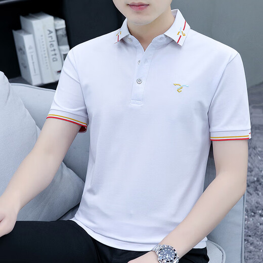 森马（Semir）集团旗下翻领男士短袖t恤绣花新款带领子帅气修身半袖夏天薄款 sk5012白色 M