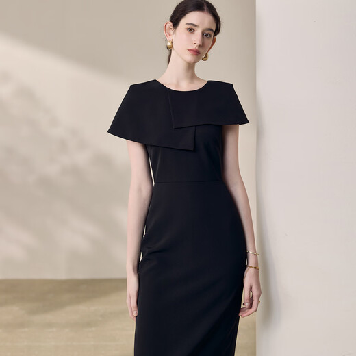 
ROEYSHOUSE ROYE Elegant Black Slim Dress Women's 2025 Summer New Niche Design Sense Hip Skirt 12003 Black M