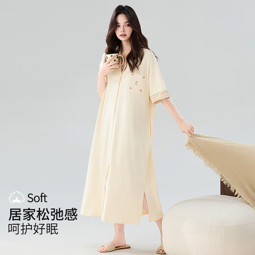 雅鹿睡裙女夏季纯棉短袖夏天女士大码家居服花卉孕妇睡衣女款2025新款 ZX:826星幻紫条纹 M 【柔软亲肤，舒适纯棉】