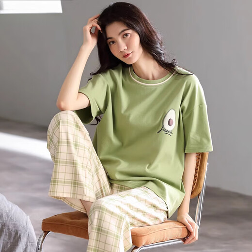WXAW light luxury brand pajamas for women in summer 2025 new thin loose short-sleeved trousers casual home clothing set 7374 M [recommended 80-105Jin [Jin equals 0.5 kg]]