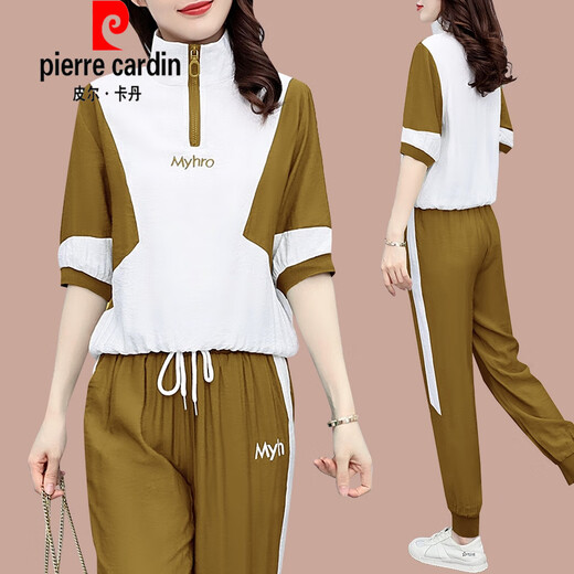 Pierre Cardin Ice Silk Casual Anzug für Frauen 2025 SOMMER NEW LOSS LOOSS Großversion Frauen modische altersreduzierende kurzärmelige Sportbekleidung (684) Weiße M (Empfohlen 100 Jin [Jin gleich 0,5 kg] oder weniger)