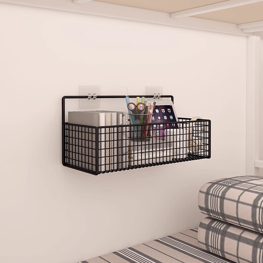 
Nifeng dormitory punch-free wall storage rack bathroom Internet celebrity storage artifact bedroom bedside wall bookshelf wall-mounted black single-layer medium size - ordinary style