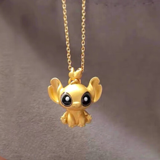 Shien plated 18K gold Stitch necklace girls fun and cute gift sterling silver pendant clavicle chain for girlfriend New product Stitch + O-shaped chain 45CM S