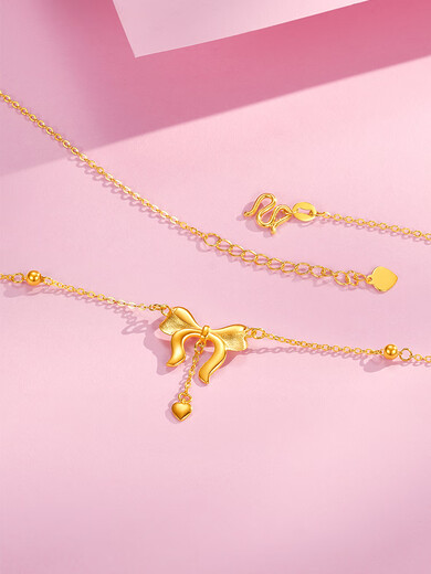 Shaoyu 2025 new fugitive princess gold necklace female love bow pure gold jewelry pendant birthday gift chain length 43.5cm+2.5cm 4.46g
