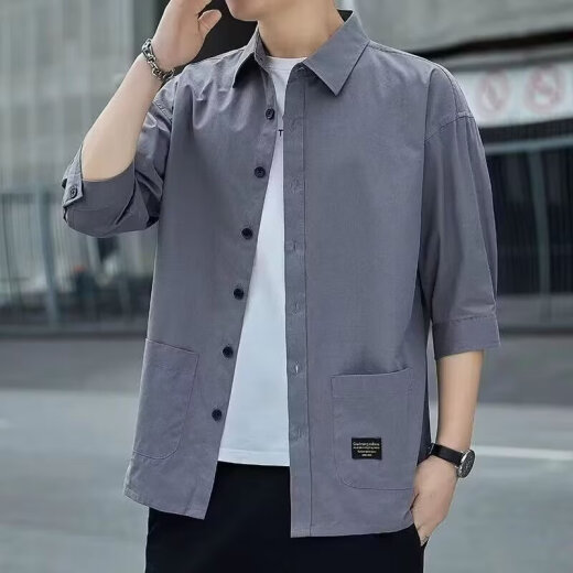 啄木鸟品牌男装防烫耐磨工作服七分袖衬衫男士夏季长袖春外套中青年上衣 723/卡其色（七分袖衬衫） XL