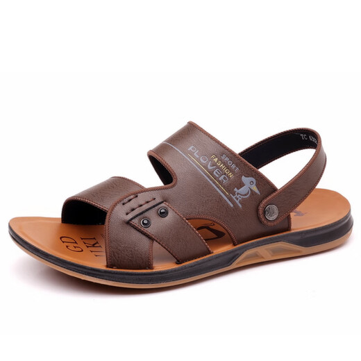 Red Dragonfly [Empfohlen von der zentralen Mutter] Herren Sommer 2025 Neue äußere atmungsaktive Ledersandalen echte Lederschuppen Anti-Rutsch-Rindfleisch-Sehnen-Sohle Beachschuhe 6227 Khaki Rindfleisch Sehne Sohle 37