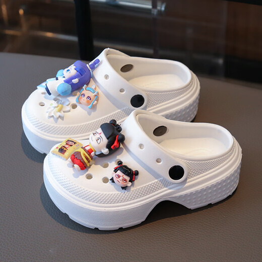 Leosoxs Nezha Ao Bing Bing's Slippers Summer Shit Feel Hole Chaussures 2025 New Children's Children's's Non-slip Lof Bottom Sandales Blanc [image principale] 32 Taille 32 [33 Même taille]