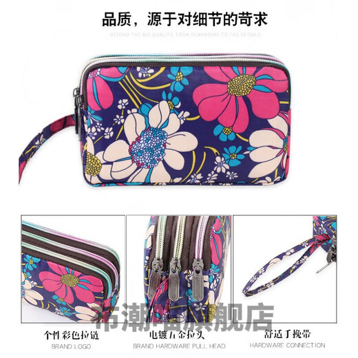 Chengyang Clutch-Tasche für Frauen, kann auf Mobiltelefon, Mobiltelefon-Münzen-Brieftasche für Frauen, Leinwand-Kupplungs-Tasche, Mini-Tasche, Schlüsselhand, Blue Print-3-Schichten platziert werden