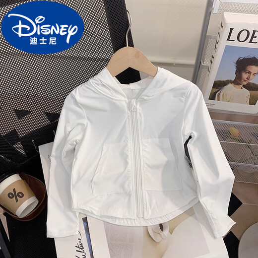 Disney Girls' Sun Protection Clothing Summer Thin 2025 New Children's Ice Silk Hooded Sun Protection Jacket Baby Summer Skin Clothing White Sun Protection Clothing 110 Recommended height 100cm