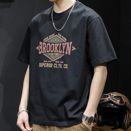 
Semir heavy short-sleeved T-shirt for men in summer new American fashion brand pure cotton men loose large size trendy half-sleeved top for men 9918 black regular M suitable 115-130Jin [Jin equals 0.5 kg]
