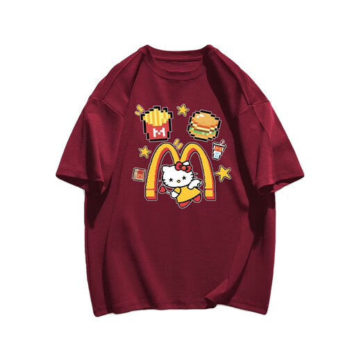 NUKM重磅棉质美式潮牌卡通hellokitty短袖T恤男女夏季休闲时尚上衣ins 纯棉1416薯条凯丽猫白色 M