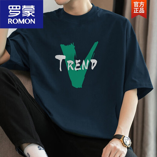 罗蒙（ROMON）260g重磅棉质短袖t恤男夏季半袖美式潮流宽松上衣服圆领体恤 M09-T684黑色 S