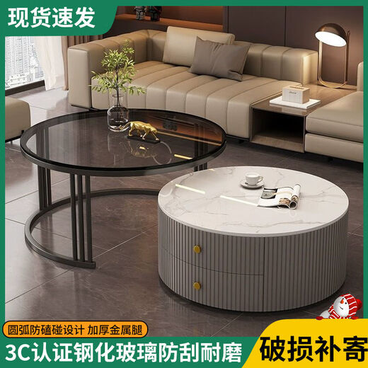 Oppein [9230 People Elogied] Café Mesa de café Luz Luxury Simple Modern Living Sala Pequeño apartamento lateral nórdico Rocas Rocas negras Gabinete gris [Snow Mountain White + Snow Mountain White] 50 + 70 [Slab de roca real importada]