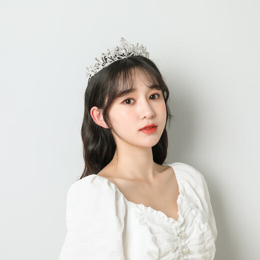 ShiJUN's birthday crown tiara girl's bride 2025 new style wedding dress accessories 18-year-old wedding crown hair crown -09 gold gift box + double-layer hair comb veil