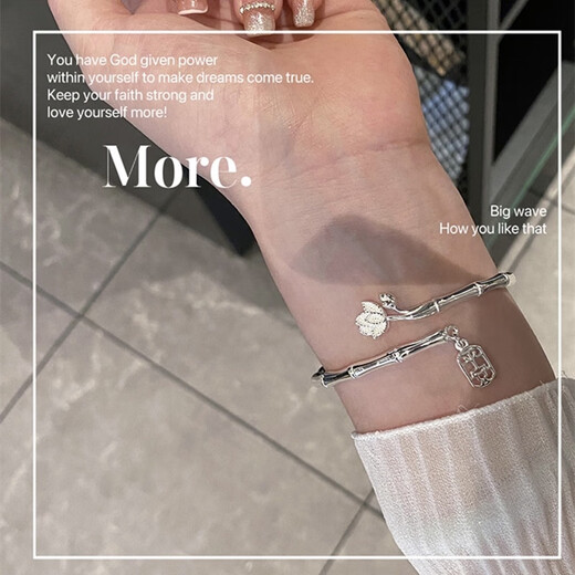 Fat Donglai Quality Chain Silver Bracelet Bamboo Lotus Silver Bracelet Women's S999 Bracelet Open Silver Bracelet Niche Years Bamboo Peace (Gift Box Certificate)