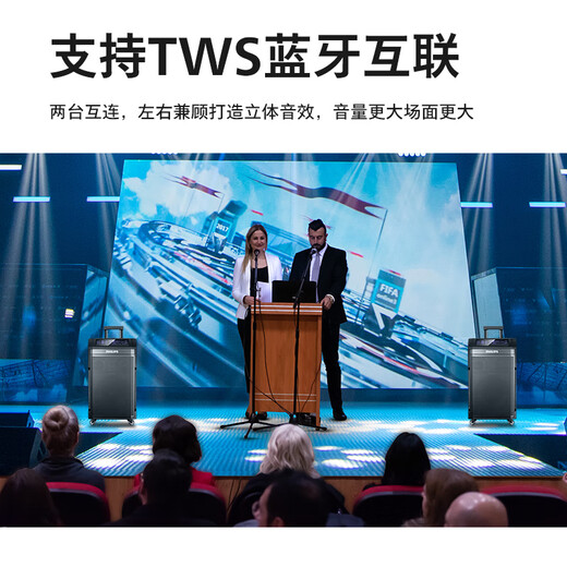 Philips square dance audio outdoor stage high-power mobile portable trolley commercial conference speaker wireless Bluetooth high volume karaoke amplification with dual microphone SD190 karaoke system + horn tweeter