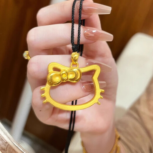 Shien hellokitty gold pendant 3D hard gold pure gold 999 hollow Kitty cat butterfly necklace as a gift for your girlfriend hollow kitty large single pendant 6g