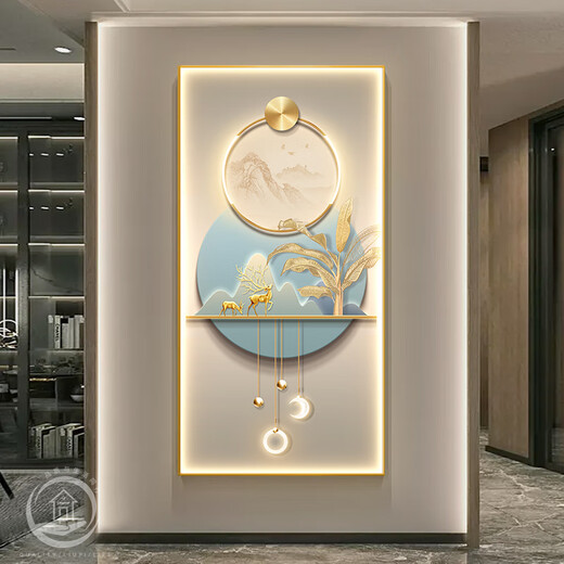 画挂墙壁吉星高照轻奢风玄关装饰画福鹿抽象壁画灯现代装饰画 LP-9358 60*12047格调黑晶瓷画(金属拉