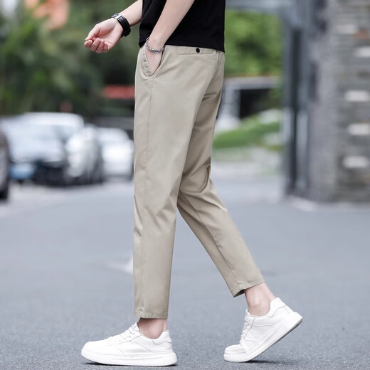 Jeanswest 2025 NEUE SOMERE NEIN-Punkte-Hosen für Männer Ice Seide Dünne schlanke Straight Business Boy Hosen vielseitige Freizeithosen [keine heißverkäufliche Empfehlung] 32 [130-140jin [Jin entspricht 0,5 kg]]