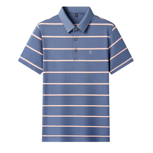 
MONTAGUT polo shirt men's short-sleeved T-shirt in summer new lapel high-end skin-friendly ice silk cotton half-sleeved striped top 15100 light sky blue S size 165