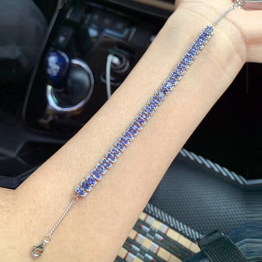 Junpo Elegant Light Luxury Versatile Fashion New Exquisite Natural Tanzanite Bracelet S925 Silver Inlaid Silver Jewelry for Women White 22cm