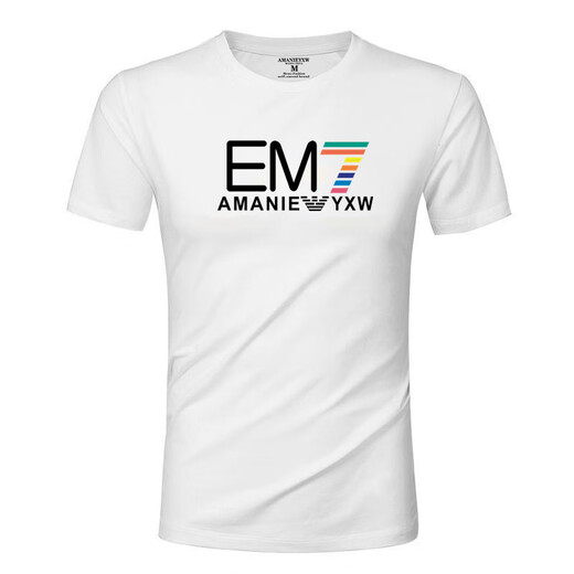 Armani summer men's ice silk short-sleeved T-shirt men's color printed large-size casual sports base shirt AM753 white M 90-120Jin [Jin equals 0.5 kg]
