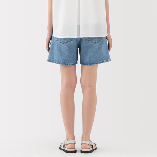 无印良品（MUJI）女式 木棉混 牛仔短裤女款裤子25年夏季丹宁回潮女装BE1VKA5S 浅蓝色 S （155/62A）