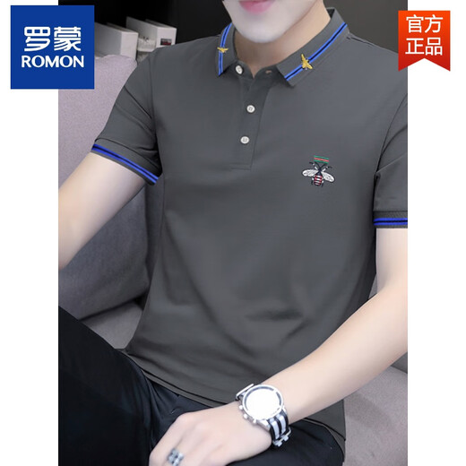 Romon (Romon) Tende de mode de mode gris en carbone Pol.o T-shirt à manches courtes à manchette courte de coton Pure Coton à manches courtes Modèle S5012 Modèle Broidered Lapon L 110-125Jin [Jin est égal à 0,5 kg]