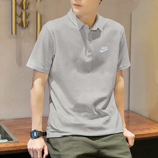 耐克（NIKE）短袖T恤男士2025夏季新款运动服透气POLO衫翻领上衣半袖FN3895 纯棉FN3895-063灰色刺绣小标 L /175/推荐130-150斤